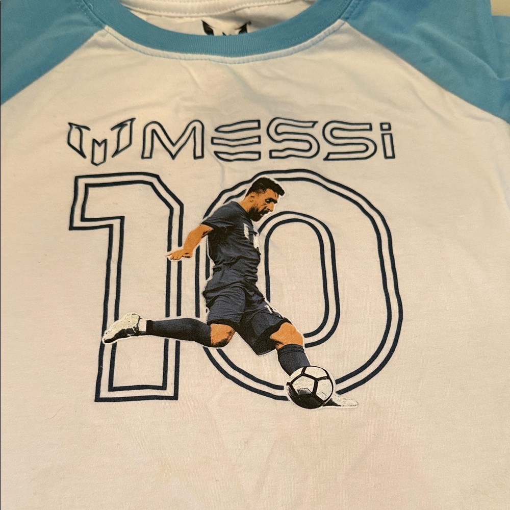 Kids Blue and White Messi Graphic T-Shirt